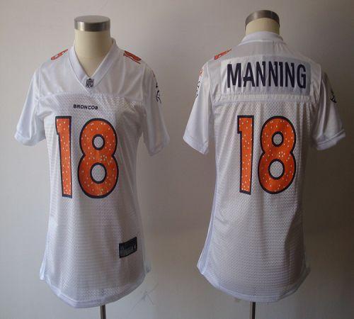 Broncos #18 Peyton Manning White Women's Sweetheart Stitched NFL Jersey